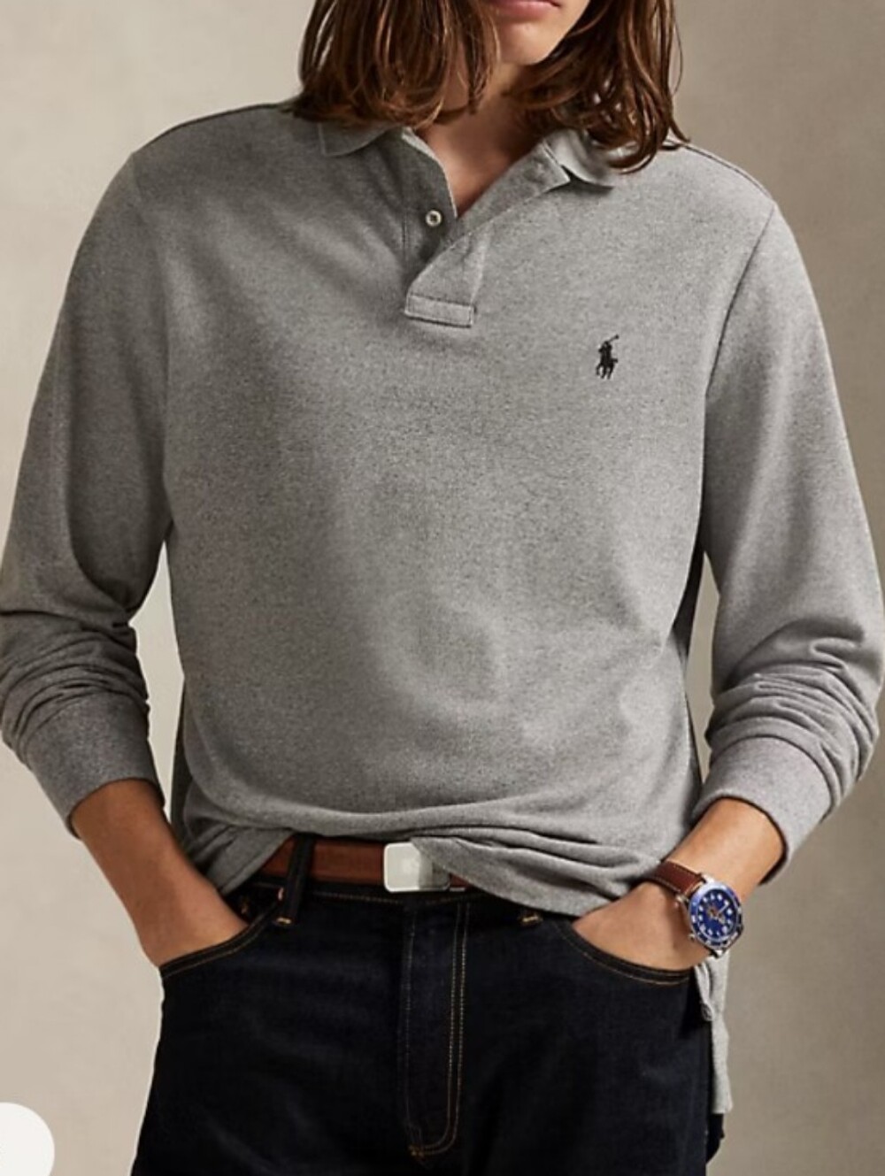 Polo Ralph Lauren Gray Long Sleeve Polo Shirt Classic Fit